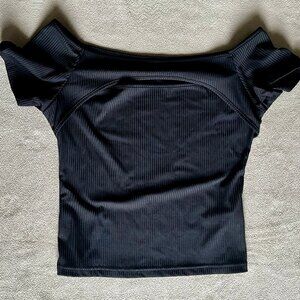 SHEIN - Black Ribbed Off The Shoulder Cutout Crop Top